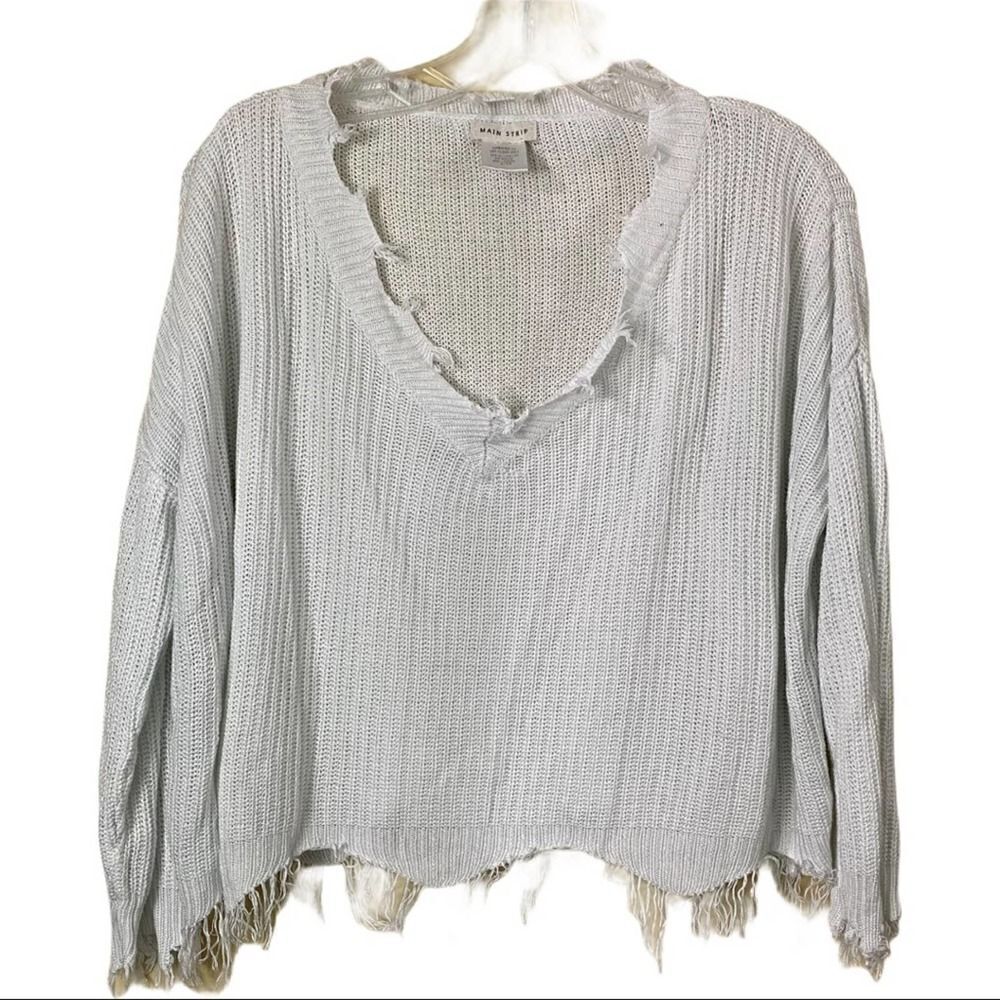 Main Strip Loose Fit V-Neck Fringe Crop Sweater Size Small